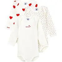 Petit Bateau Body l/ä - 3-pack - Vit m. Hjärter - - 24 mån - Body L/Ä