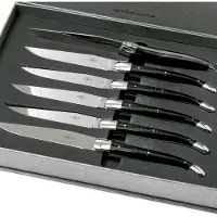 Laguiole set of 6 steak knives black horn, T62MINBN