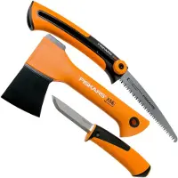 Fiskars campingset - yxa + kniv + såg