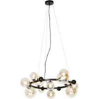 QAZQA Art Deco Hänglampa svart med bärnstensglas 12-ljus - David