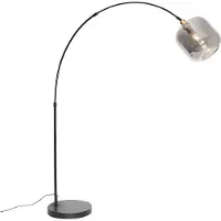 QAZQA Smart båglampa svart med guld och rökglas inkl. WiFi G95 - Zuzanna