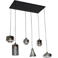 QAZQA Art Deco Hänglampa svart med rökglas 6-ljus - Wallace
