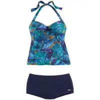 LASCANA Tankini marinblå / cyanblå / konjak / svart