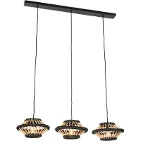 QAZQA Orientalisk pendellampa bambu med svart rektangulär 3-ljus - Evalin