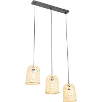 QAZQA Orientalisk pendellampa svart med bambu 3-ljus - Rayan