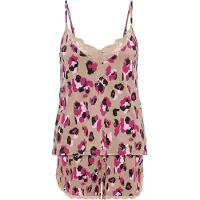 LASCANA Kort pyjamas 'Lovly Nights' rosa / gammalrosa / svart / vit