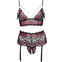 Cottelli collection Curve Grenlös Peek-a-Boo BH-Set Röd Spets Plus Size - Svart - 3XL/4XL - Svart