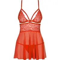 Obsessive Mesh Babydoll-Set i Rött - Röd - S/M - Röd