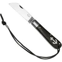 Otter Anchor Knife 172 LB Large Carbon, Smoked Oak, Stainless Anchor, Leather Strap, pocket knife