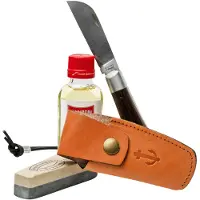 Otter Anchor Knife SET 172 Large Stainless, Smoked Oak, Brass Anchor, Leather Strap, pocket knife