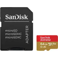 SanDisk Extreme - Flash-minneskort (microSDXC till SD-adapter inkluderad) - 64 GB - A2 / Video Class V30 / UHS-I U3 / Class10 - mikroSDXC UHS-I