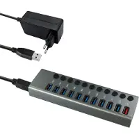 MaxTrack CH12L USB-hubb 12 + 4 Port USB-A USB 3.0 5 GBit/s individuellt omkopplingsbara Silver-grå CH12L