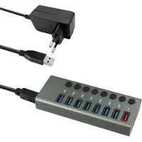 MaxTrack CH11L USB-hubb 8 Port USB-A USB 3.0 5 GBit/s individuellt omkopplingsbara Silver-grå CH11L