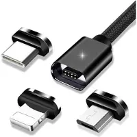 Mtp Products Essager 3-i-1 Magnetisk Kabel - USB-C, Lightning, MicroUSB - 1m - Svart