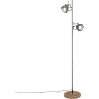 QAZQA Industriell golvlampa stål med trä 2-ljus - Emado
