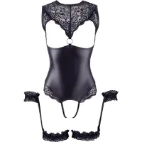 Cotelli collection Bondage Bondage - öppen body med handbojor - glänsande svart - M