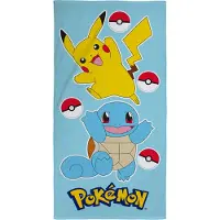 Licens Pokémon handduk - 70x140 cm - 100% bomull - Mjuk barnhandduk med Pikachu och Squirtle
