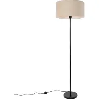 QAZQA Golvlampa svart med skärm ljusbrun 50 cm - Simplo