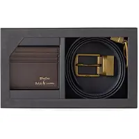 Ralph Lauren för män. 405880721002 Set med bälte och korthållare i brunt läder (OSFA), Hud, Casual, Klassisk