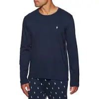 Ralph Lauren för män. 714844759002 Stickad nattskjorta i bomull i marinblå färg (S), Hemkläder, Lång ärm, Marino