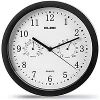 ELBE Horloge Murale - ELBE - RP-1005-N - 25 cm - Thermomètre - Hygromètre - Noir svart