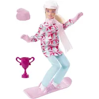 Barbie Snowboardkare Modedocka Vintersporttema med jackabyxor och snowboardtillbehr i blondt hr