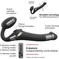 Strap-On-Me - strap-on vibrator med luftvågor - svart - M
