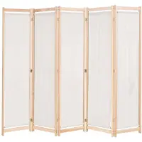 vidaXL Rumsavdelare 5 paneler gräddvit 200x170x4 cm tyg