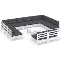 vidaXL Loungegrupp med dynor 12 delar vit massiv furu