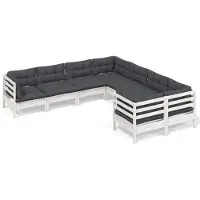 vidaXL Loungegrupp med dynor 8 delar vit massiv furu
