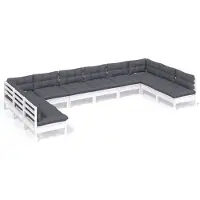 vidaXL Loungegrupp med dynor 10 delar vit massiv furu