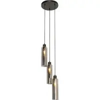 QAZQA Modern pendellampa svart med rökglas 3-ljus - Stavelot