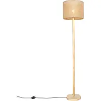 QAZQA Smart golvlampa i trä med naturlig linnéskärm 32 cm inkl. Wifi A60 - Mels