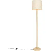 QAZQA Rustik golvlampa i trä med linneskärm beige 32 cm - Mels