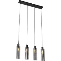 QAZQA Modern pendellampa svart med rökglas 4-ljus - Stavelot