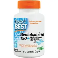 Doctors Best benfotiamin 150 mg + alfa-liponsyra 300 mg - 60 kapslar: fettlösligt B1 för glukosstöd och universell antioxidant