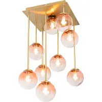 QAZQA Art Deco taklampa guld med rosa glas 9-ljus - Aten