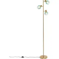 QAZQA Art Deco golvlampa guld med grönt glas 3-ljus - Vidro