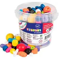 Playbox Pärlor - Träpärlor I Hink - 150 st. - Grundfärger - - One Size - Pärlor