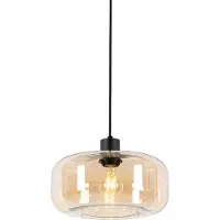 QAZQA Art Deco-pendellampa svart med bärnstensglas - Bizle