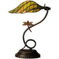 Clayre & Eef Tiffany bordslampa LEAF, Grön, Vardagsrum / matsal, Glas, Tiffany, Bordslampa