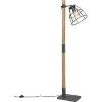 QAZQA Industriell golvlampa mörkgrå med trä - Arthur