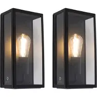 QAZQA Set med 2 utomhusvägglampor svart IP44 med glas - Rotterdam