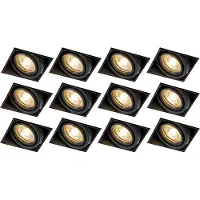 QAZQA Set med 12 infällda spotlights svarta GU10 vridbara trimlösa - Oneon