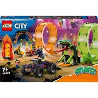 LEGO 60339 City Stuntz Stunt Arena med dubbla loopar, Monster Truck Toy, med motorcykel, Stuntfigur, barn från 7 år och uppåt