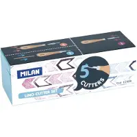 Milan Set med 5 linoleumskärverktyg för linoleumgravyr i återförslutbar box
