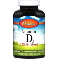 Carlson Labs , Vitamin D3, 125 mcg (5,000 IU), 360 Mjuka Gel