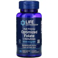 Life Extension , Livsutvidelse, Hög effektivitet Optimerad Folsyra, 8 500 mcg DFE, 30 vegetariana tabletter