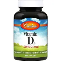Carlson Labs , Vitamin D3, 25 mcg (1,000 IU), 250 Soft Gel