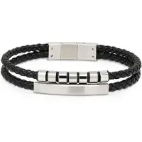 Ace of Spades svart armband med platta läder/stål SSLB-117